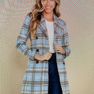 Pale Blue Plaid Coat-Size Small